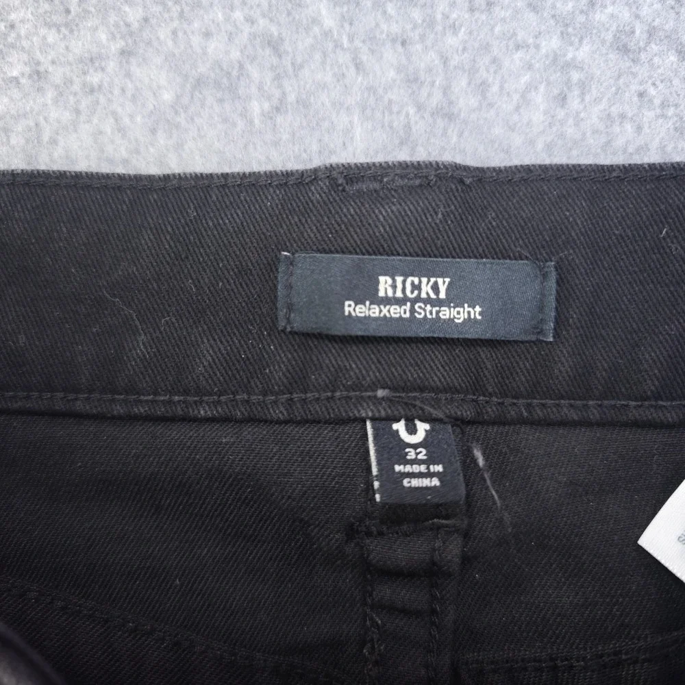 True Religion Ricky Jeans Mens 32‎ Relaxed Straight Black Denim 33x32 Stretch